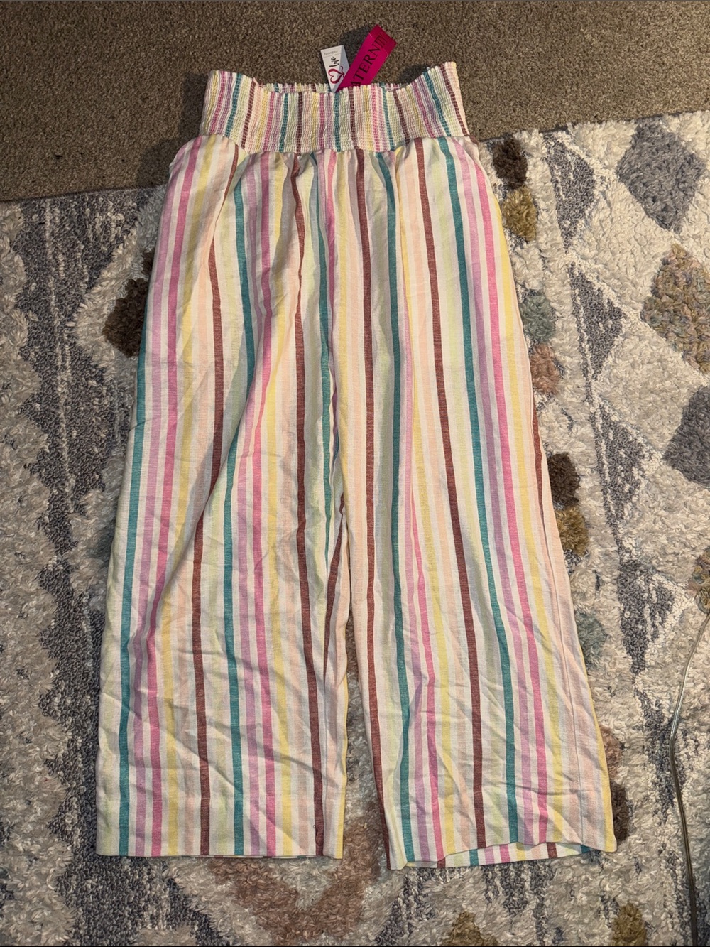 Times Two Maternity Smocked Waist Wide-Leg Striped Pants - Pastel Multi